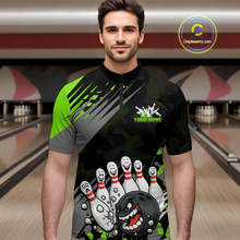 Load image into Gallery viewer, Custom Green Funny Bowling Shirt Crazy Bowling Jersey Men Polo &amp; 1/4 Zip Bowling Outfit QZT785