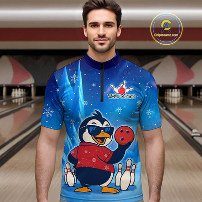 Funny Christmas Penguin Bowling Shirt for Men Custom Bowling Team Jersey Bowling Unisex QZT796