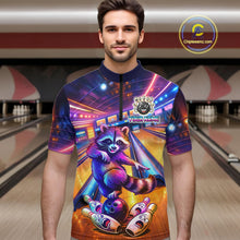 Load image into Gallery viewer, Funny Raccoon Bowling for Men Custom Bowling League Jersey Polo &amp; 1/4-Zip Bowling Outfit QZT903