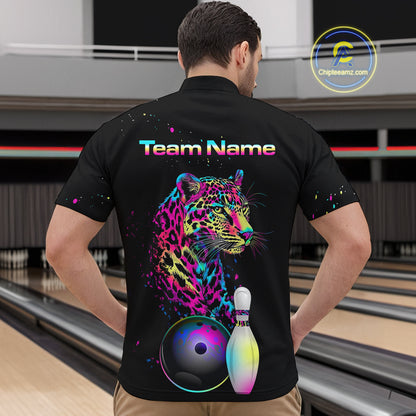 Custom Multicolor Leopard Bowling Shirts For Men Bowling Team Shirt Polo & 1/4 Zip HNT134