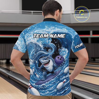 Funny Surfing Shark Bowling Team Shirts Custom Bowling Jersey for Men Polo & 1/4 Zip HNT547