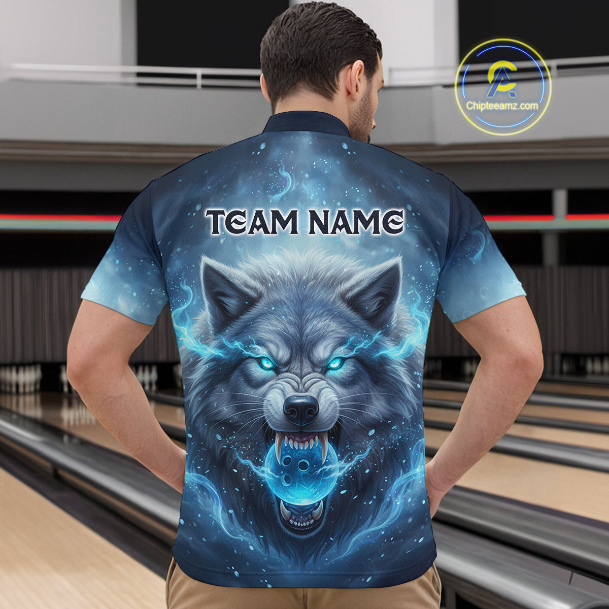 Blue Wolf Bowling Shirts Team Women Men Custom Bowling Jersey Bowl Polo&1/4 Zip MBL239