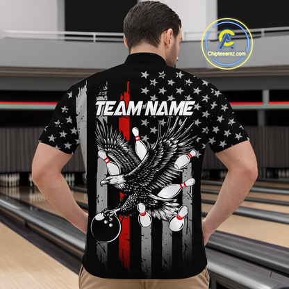 Custom Red US Flag Eagle Bowling Jersey for Men Bowling Team Shirts Polo & 1/4 Zip HNT119