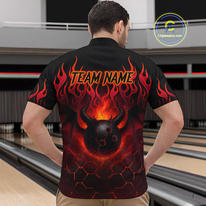 Red Flame Demon Bowling Ball Shirt for Men Custom Bowling Team Jersey QZT758