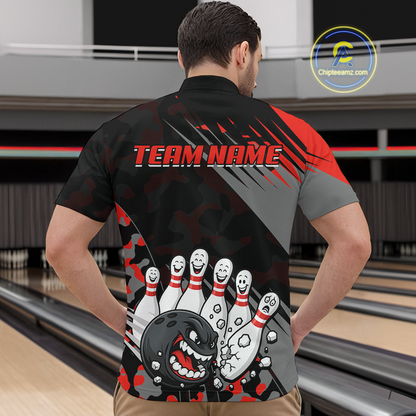 Custom Red Funny Bowling Shirt Crazy Bowling Jersey Men Polo & 1/4 Zip Bowling Outfit QZT785