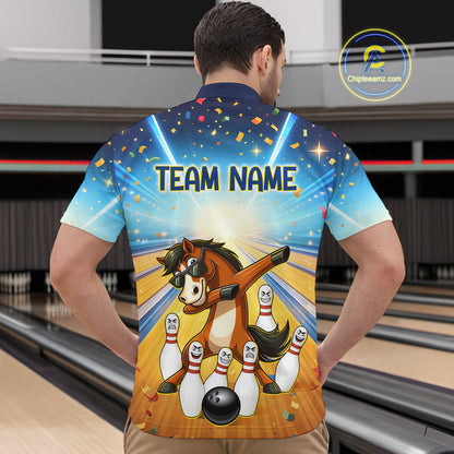 Funny Horse Bowling Jersey for Men Custom Bowling Team Shirts Bowling League Polo & 1/4 Zip HNT182