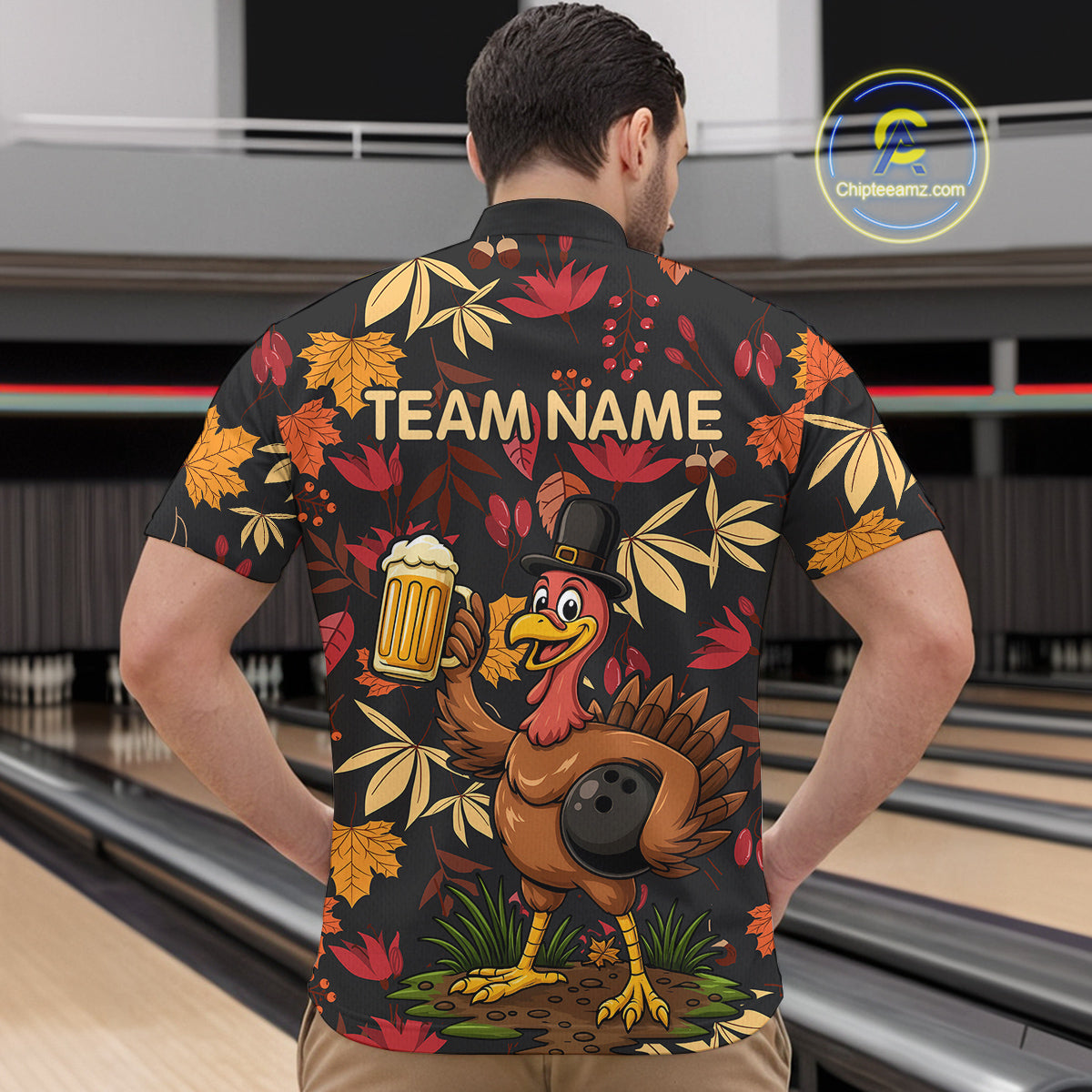 Funny Turkey Bowling Beer Thanksgiving pattern Custom Team bowling jerseys men, bowling gifts for men NQS10963