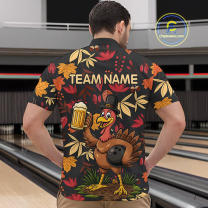 Funny Turkey Bowling Beer Thanksgiving pattern Custom Team bowling jerseys men, bowling gifts for men NQS10963
