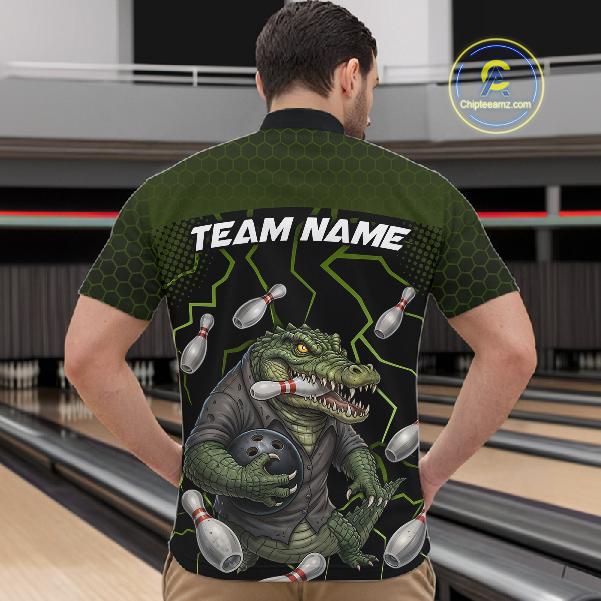 Custom Alligator Bowling Team Shirts Bowling Jersey for Men Bowling Outfit Polo & 1/4 Zip HNT548