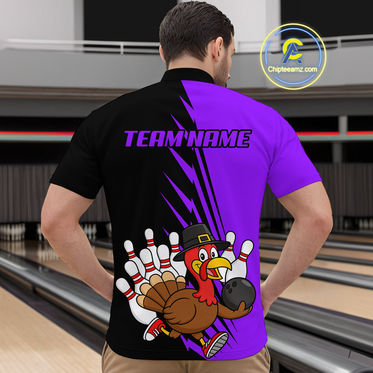 Purple Turkey Bowling Shirts for Women Men Team Custom Bowling Jerseys Thanksgiving MBL180