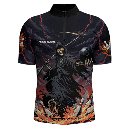 Custom Grim Reaper Flame Bowling Jersey for Men Bowling Team Shirts Polo & 1/4 Zip HNT193