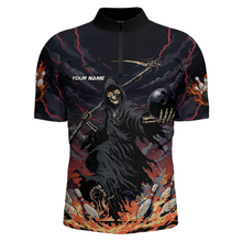 Load image into Gallery viewer, Custom Grim Reaper Flame Bowling Jersey for Men Bowling Team Shirts Polo &amp; 1/4 Zip HNT193