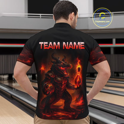 Personalized Red Flame Crocodile Bowling Team Shirt for Men Polo & Quarter-Zip Bowling Outfit QZT742