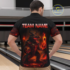 Personalized Red Flame Crocodile Bowling Team Shirt for Men Polo & Quarter-Zip Bowling Outfit QZT742