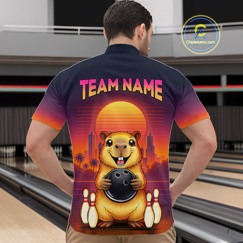 Custom Retro Capybara Bowling Jersey for Men Bowling Team Shirts Bowling Polo & 1/4 Zip HNT260