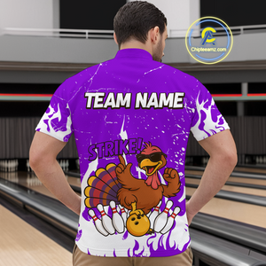 Custom Purple Funny Turkey Bowling Jersey for Men Thanksgiving Bowling Team Shirts HNT115