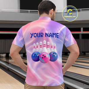 Custom Pink Bowling Shirts for Men Women Team Bowling Polo & Quarter Zip Shirts MBL114
