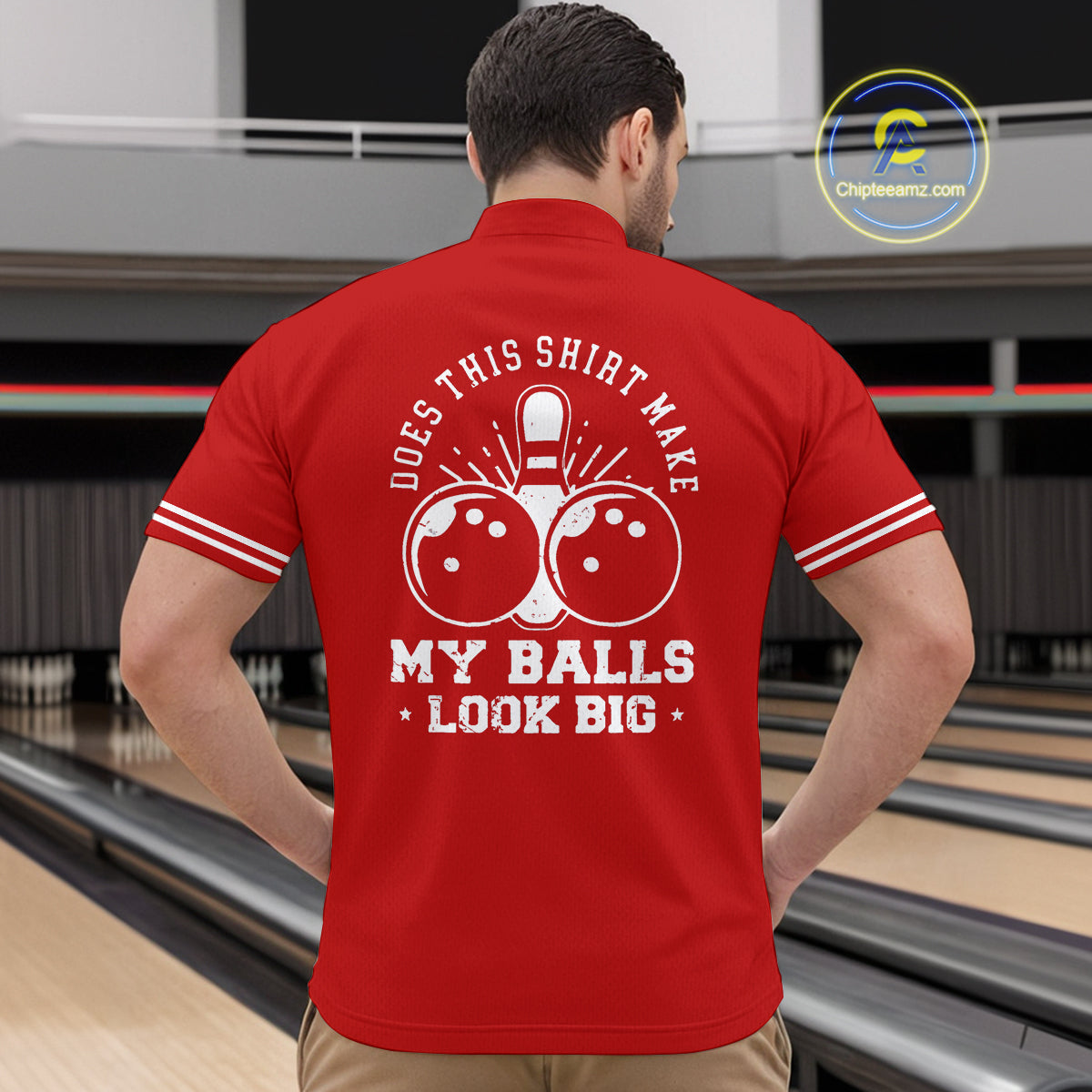 Funny red and white argyle retro Bowling Shirt for men Custom Does this shirt make my balls look big NQS10611