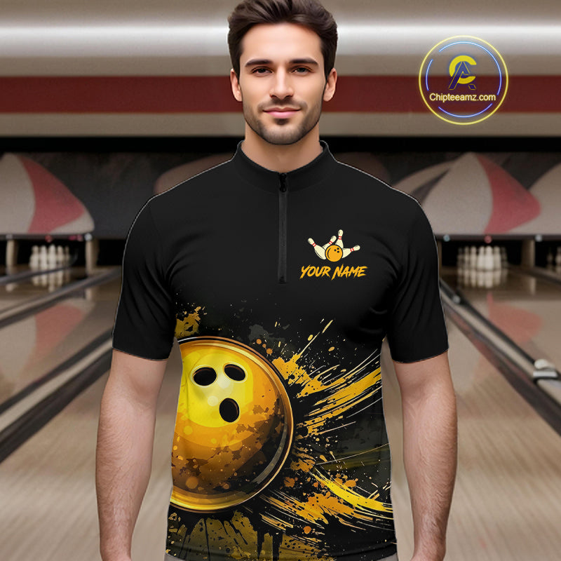 Custom Black & Gold Bowling Shirt for Men Bowling Team Jersey Bowling Outfit Polo & Quarter-Zip QZT988