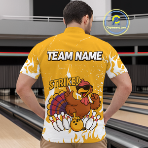 Custom Yellow Funny Turkey Bowling Jersey for Men Thanksgiving Bowling Team Shirts HNT115
