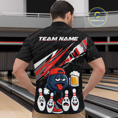 Custom Red Beer Bowling Jersey for Men Bowling Team Shirts Bowling Uniform Polo & 1/4 Zip HNT133
