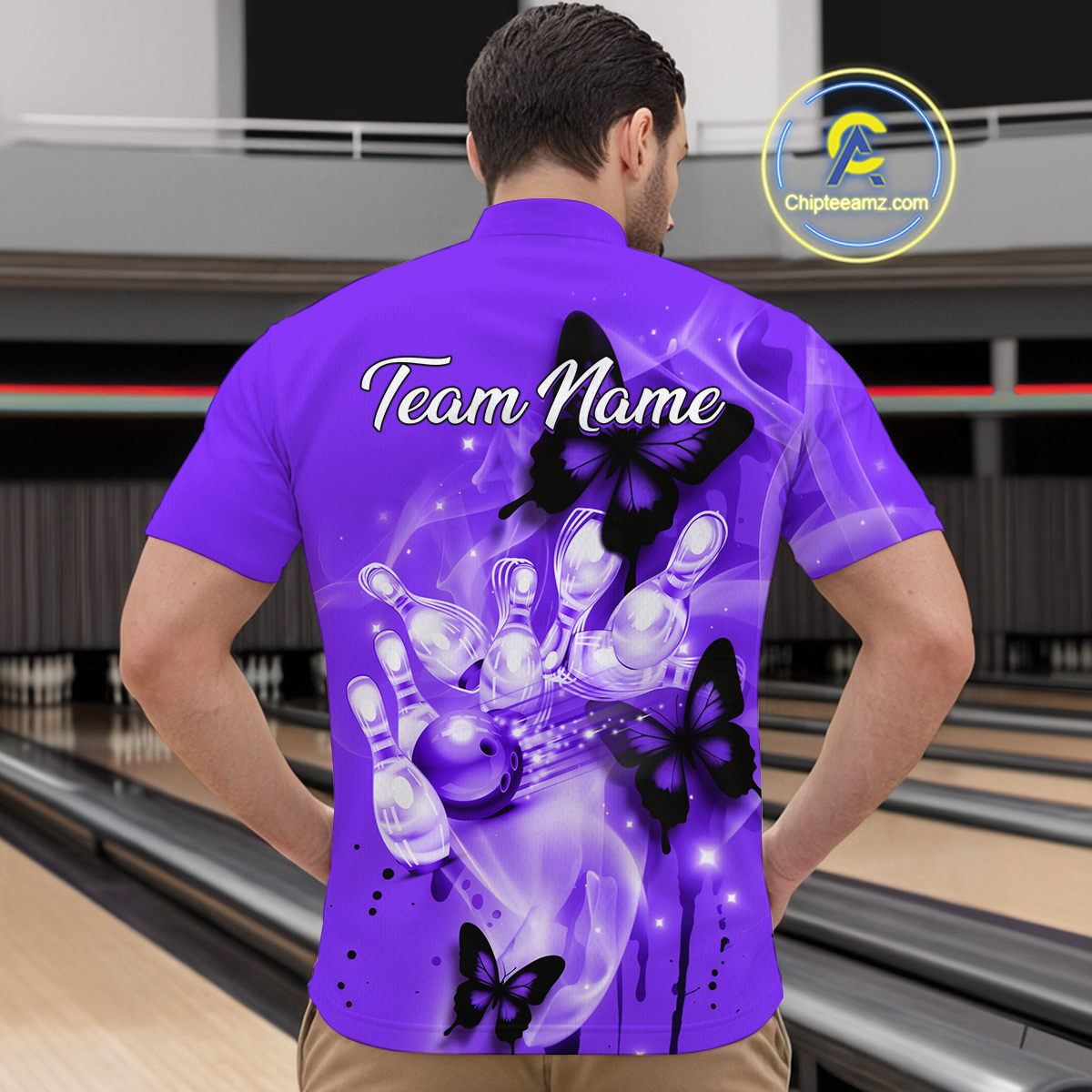 Custom Purple Butterflies Bowling Shirts for Men Women Team MBL120