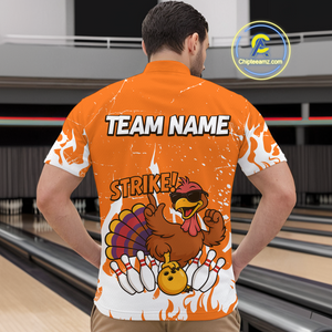 Custom Orange Funny Turkey Bowling Jersey for Men Thanksgiving Bowling Team Shirts HNT115