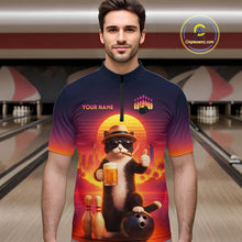 Load image into Gallery viewer, Custom Beer Cat Retro Bowling Shirt for Men Cat Funny Beer Bowling Team Jersey Polo &amp;1/4 Zip HNT275
