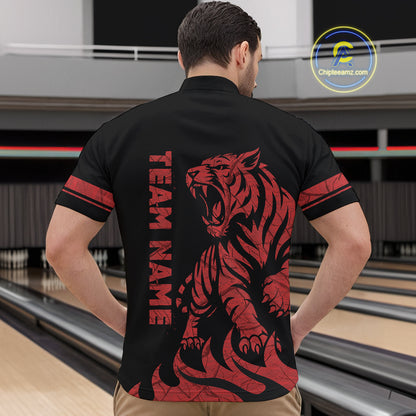 Red Tiger Bowling Shirts for Team Men Women Custom Bowling Jersey Polo & Quarter Zip Shirt MBL188