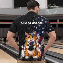 Load image into Gallery viewer, Custom US Flag Cat Bowling Shirt for Men Bowling League Patriotic Bowling Team Shirts HNT335