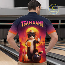 Load image into Gallery viewer, Custom Beer Cat Retro Bowling Shirt for Men Cat Funny Beer Bowling Team Jersey Polo &amp;1/4 Zip HNT275
