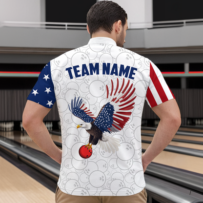 American Bowling 1/4 Zip Shirt Men & Women Custom Eagle Bowling Team Jersey Patriotic BDT560