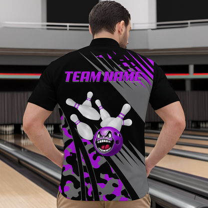Personalized Purple Crazy Bowling Shirt Quarter-Zip Bowling Jersey Bowling Outfit QZT609