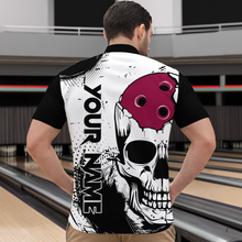 Load image into Gallery viewer, Personalized Bowling Shirt Skull Bowling Team Jersey Quarter-Zip Shirt for Men QZT275