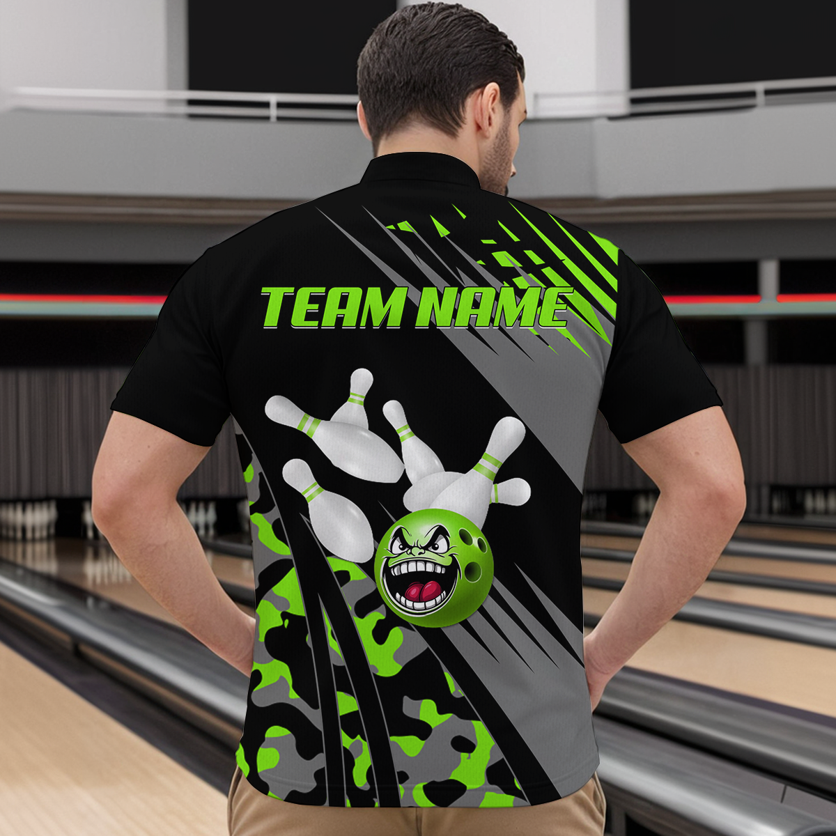 Personalized Green Crazy Bowling Shirt Quarter-Zip Bowling Jersey Bowling Outfit QZT609