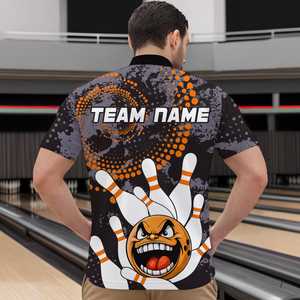 Orange Camo Bowling Shirt Funny Bowling Team Jersey for Men Quarter-Zip Bowling Shirt QZT255