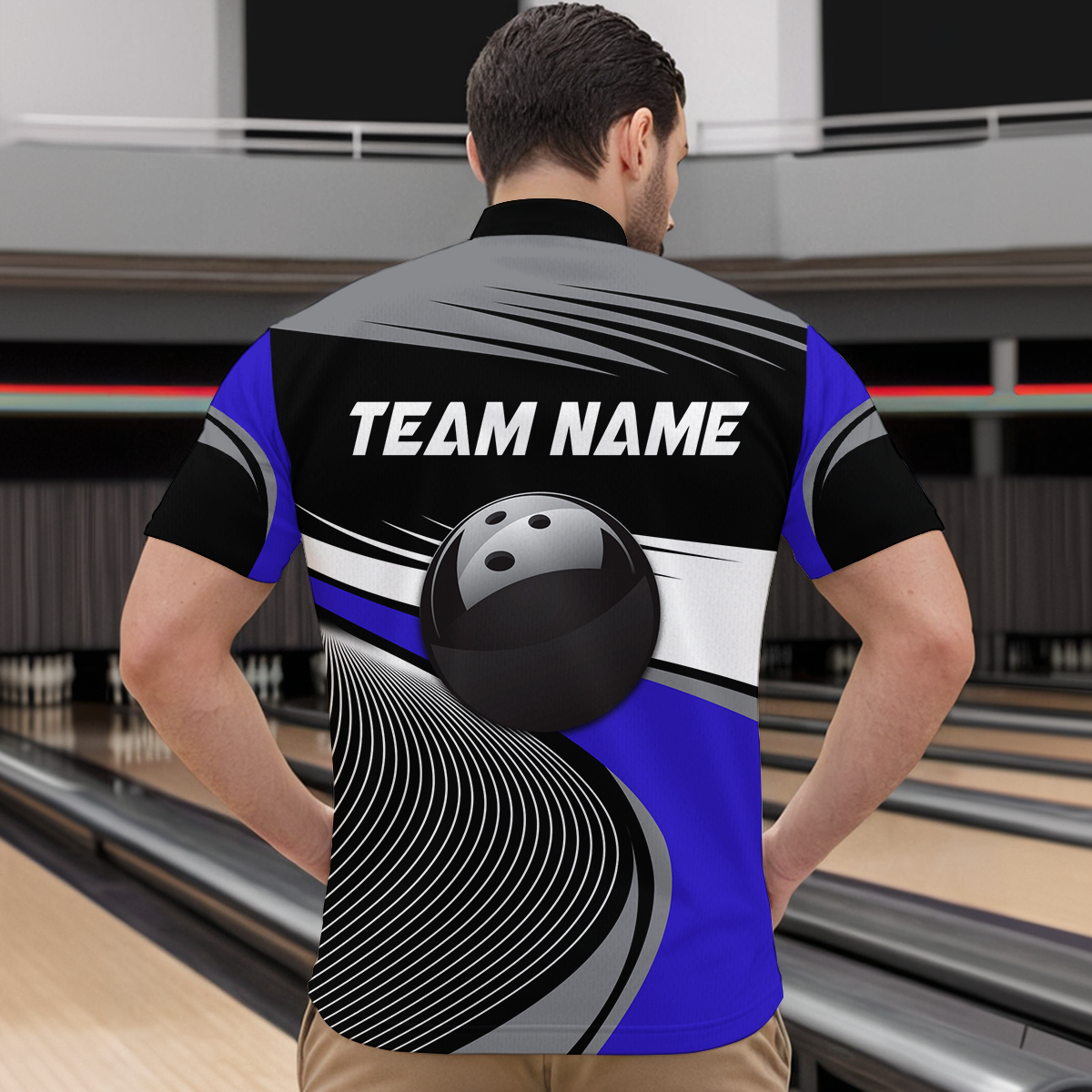 Black&Blue Bowling Shirt for Men Women Team Custom Bowling Polo & 1/4 Zip Shirt MBL43