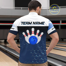Load image into Gallery viewer, White and Blue Bowling Shirts for Men Women Team Custom Bowling Polo &amp; Quarter Zip MBL105