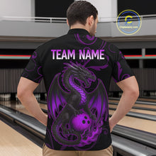 Load image into Gallery viewer, Black And Purple Flame Custom Dragon Bowling Team Shirts For Men, Bowling Uniform Outfit NQS9963
