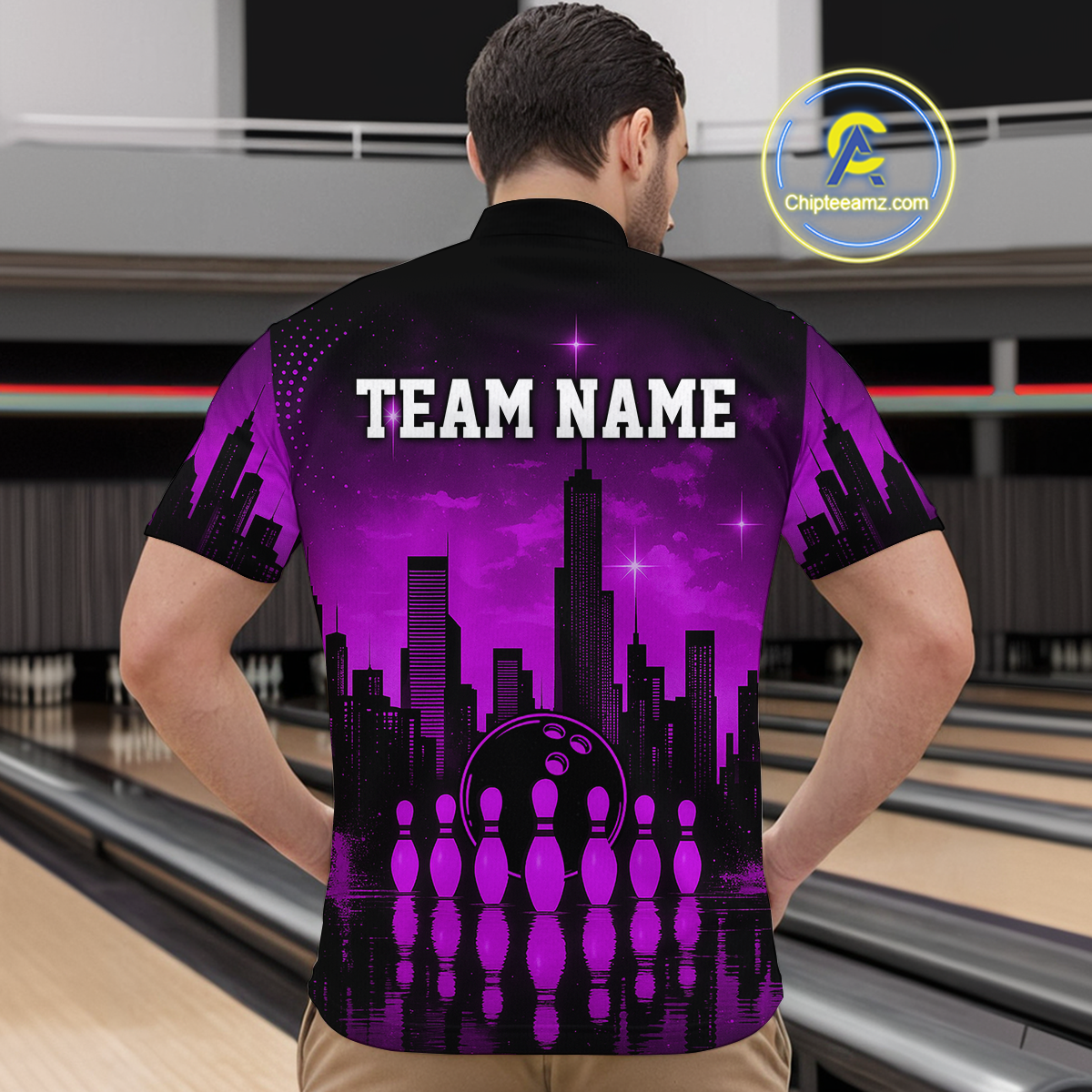 Purple Bowling Custom Men Bowling Shirt Polo & Quarter-Zip Bowling Team Jerseys HNT66