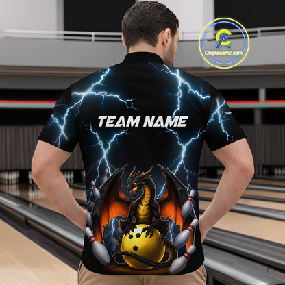 Dragon Thunder Bowling Custom Men Bowling Shirt Polo & Quarter-Zip Bowling Team Jerseys HNT55