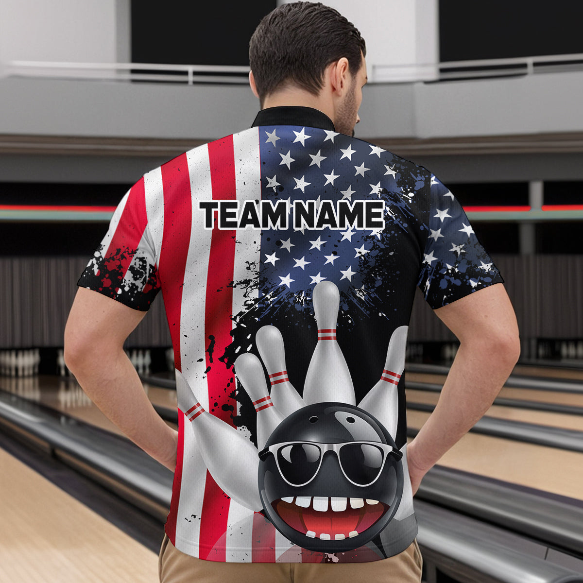 American Flag Bowling Shirts for Men Women Funny Bowling Jersey Team Bowling Shirt MBL10