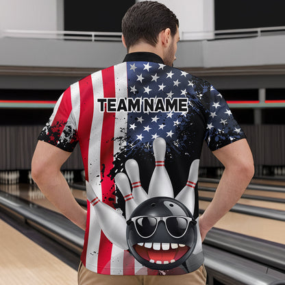American Flag Bowling Shirts for Men Women Funny Bowling Jersey Team Bowling Shirt MBL10