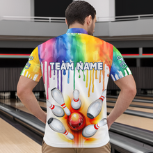 Load image into Gallery viewer, Rainbow Bowling Shirt for Men Women Personalized Quarter-Zip Bowling Jersey Bowling Outfit QZT680