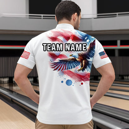 Patriotic Eagle Bowling Shirts American Flag Bowling Polo & 1/4 Shirt for Men Women MBL12
