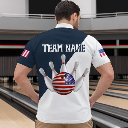 American Flag Bowling Shirts Blue&White Bowling Jersey for Men Women Bowling Jersey MBL34