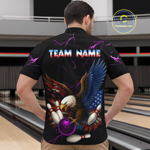 Purple Thunder US Flag Eagle Bowling Shirts for Men Team Bowling Polo & Quarter-Zip HNT96