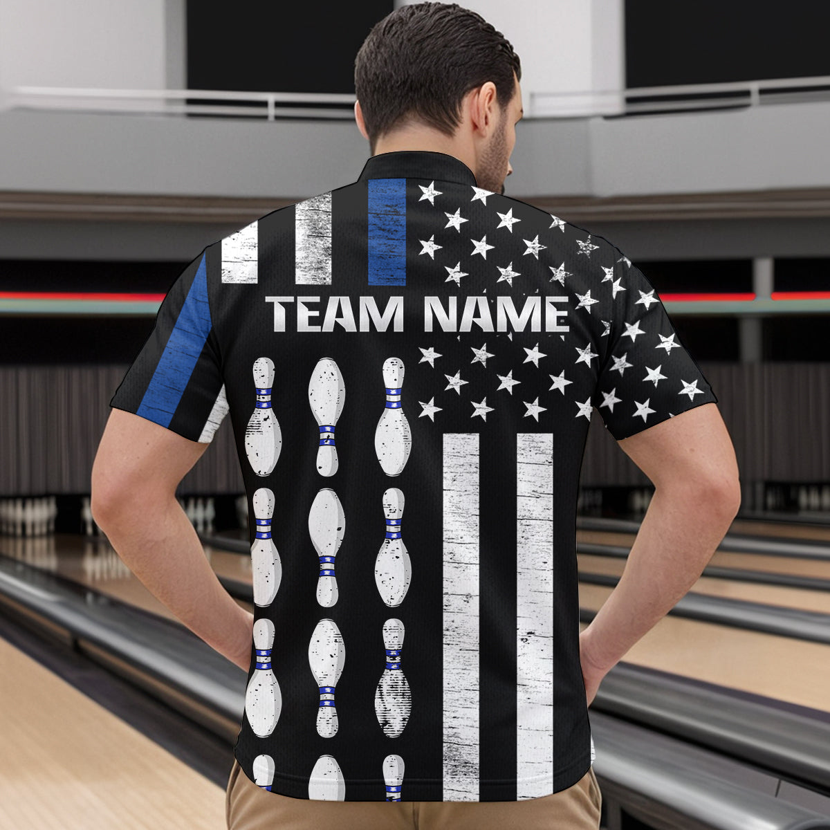 Custom Blue Bowling Shirts for Men Women Team Patriotic Bowling Polo & 1/4 Zip Shirt MBL39