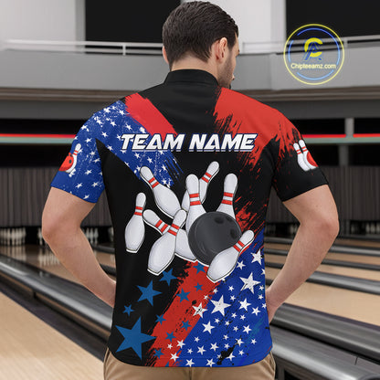 American Flag Bowling Shirt Personalized Patriotic Quarter-Zip Bowling Team League Gift for Bowlers QZT691