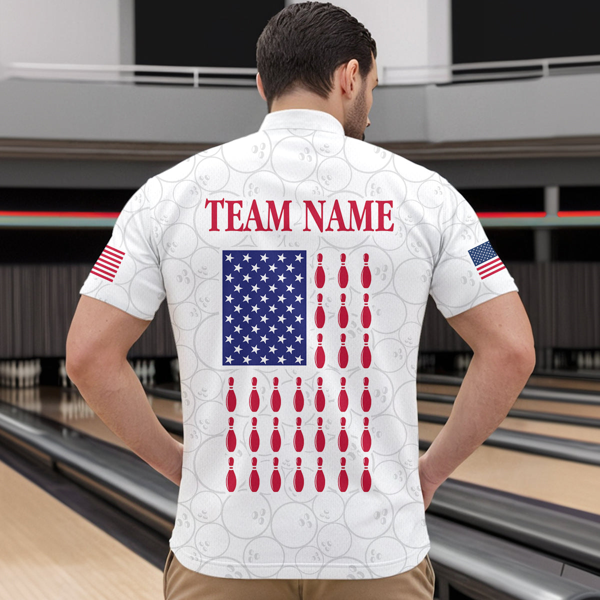 Patriotic Bowling Shirt for Men Women Team Custom White Bowling Polo & 1/4 Zip Shirt MBL23